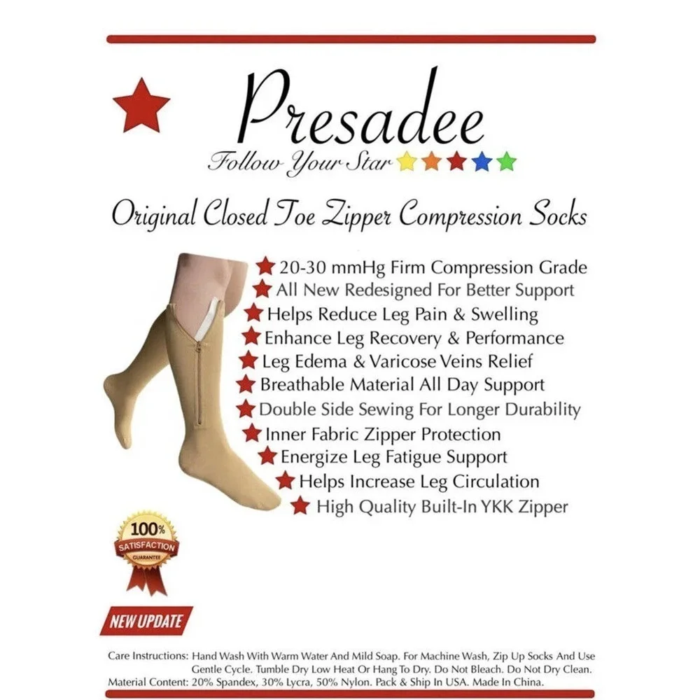 Presadee Original Closed Toe 20-30 mmHg Firm Leg Compression YKK Zip Socks XXL‍